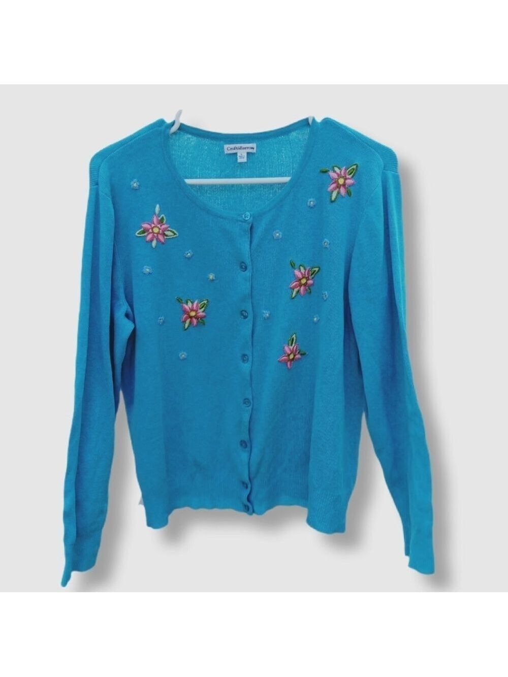 Croft & Barrow Cardigan Sweater Embroidered Blue Size L